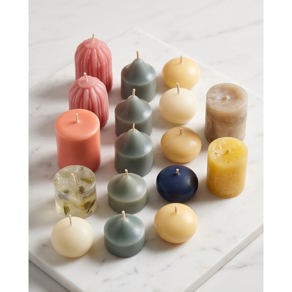 Lot of 24 Asst. Unscented Decorative Votive‎ Floating Pillar Candles Earth Tones